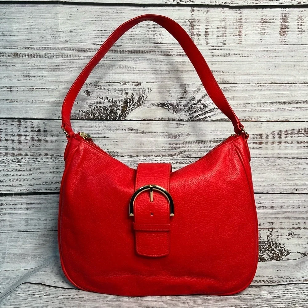Talbots Soft Pebbled Leather Hobo Bag Red‎ Buckle Strap